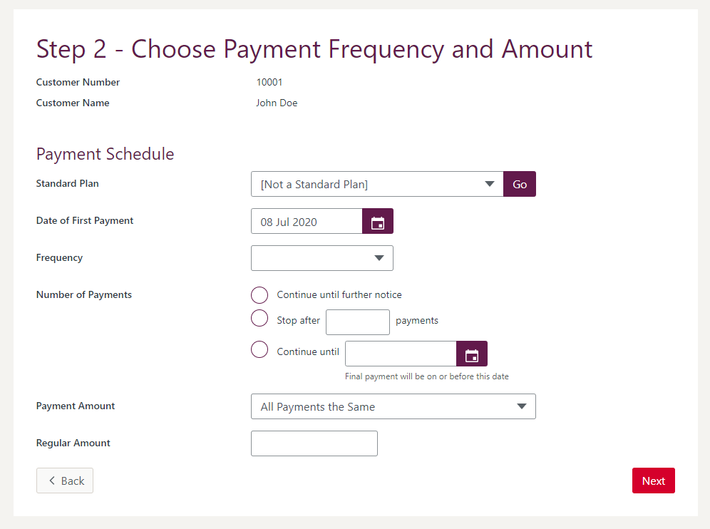 Recurring payment schedule